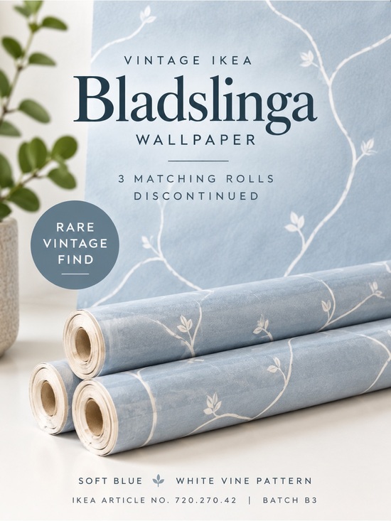 IKEA Other - Vintage IKEA Bladslinga Blue Wallpaper 3 Rolls Discontinued Rare